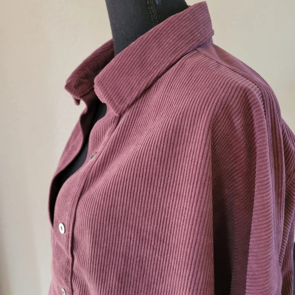 THREAD & SUPPLY Plum Purple Corduroy Cropped Button Down Jacket - Picture 5 of 10